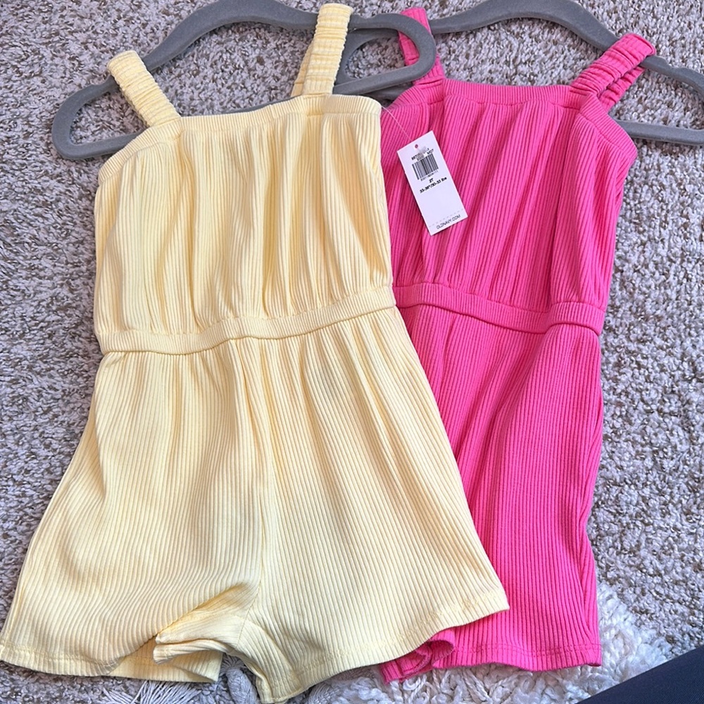Ribbed Yellow and Pink Rompers